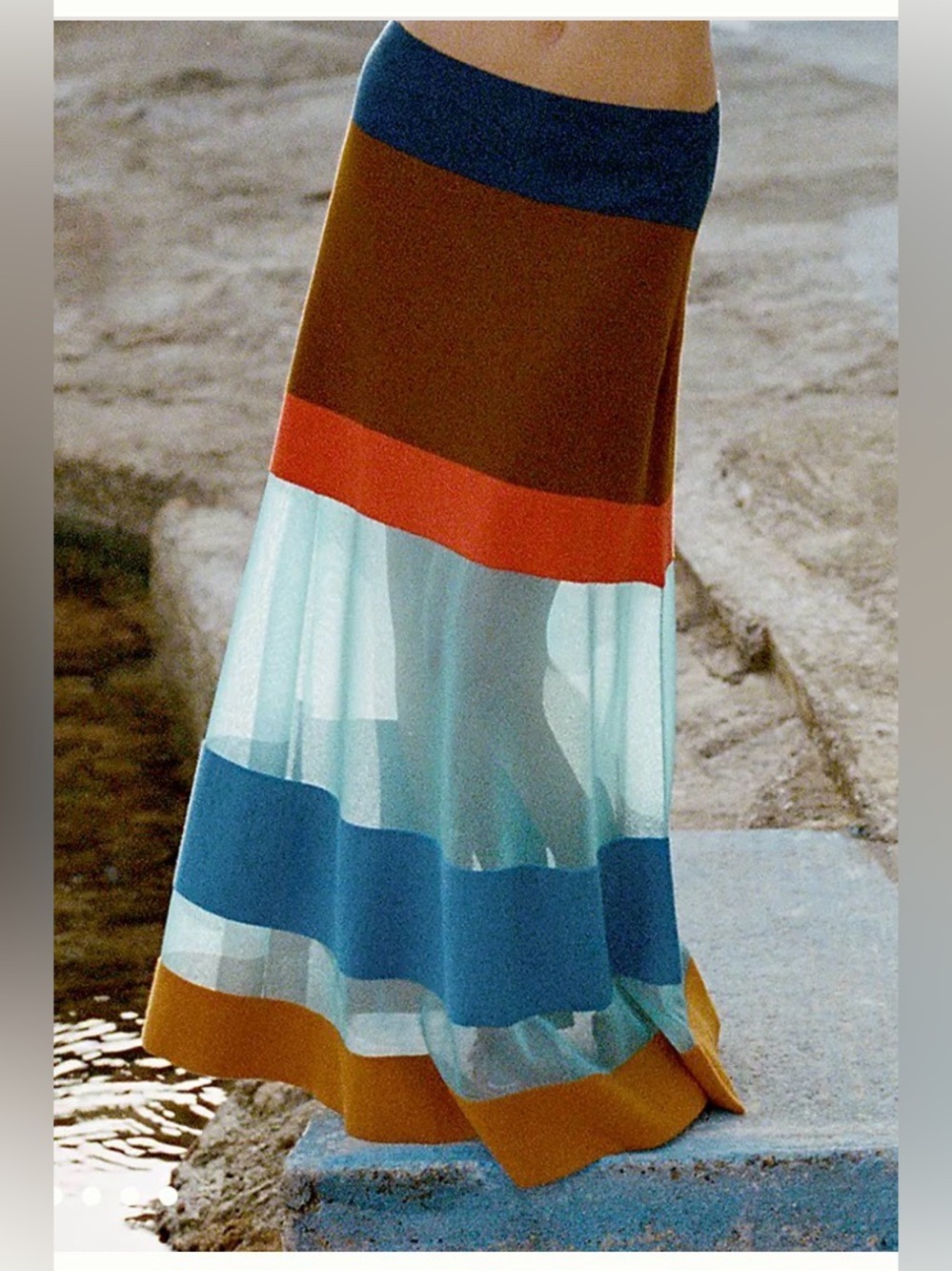 Anthropologie Striped Maxi Knit Skirt in Blue, Brown & Orange